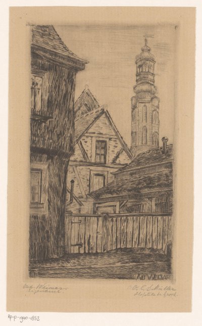 Vue de la ville avec la tour à Weimar - Octavia Cornelia Suzanna Hofstede de Groot (signed by artist)