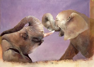 Elephants at Play, 2001 (acrylique sur toile) - Odile Kidd