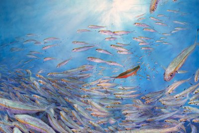 Fusiliers (détail), 2017 (acrylique sur lin dans un cadre tulipe). - Odile Kidd