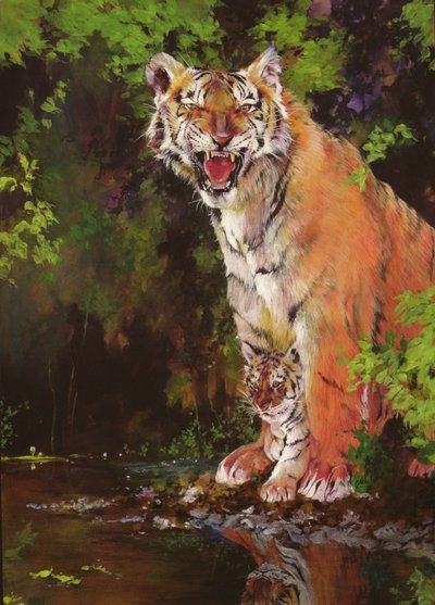 Mère et bébé II (tigres) 1997 (acrylique et crayon sur papier) - Odile Kidd