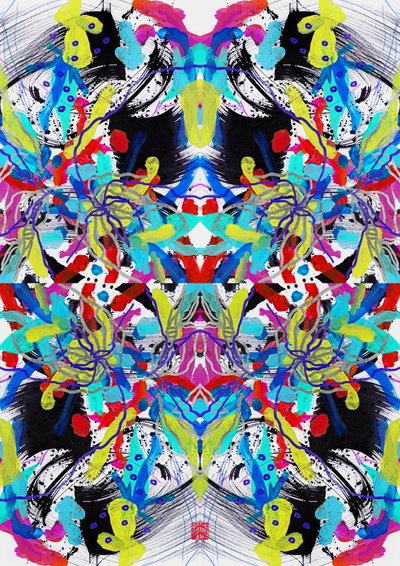 Motif floral bleu rouge jaune Zen, 2023 - Odilia W. Y. Fu