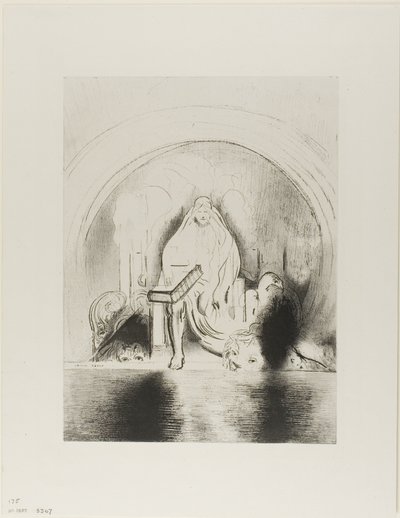 Et je vis dans la main droite de celui qui était assis sur le trône un livre écrit dedans et derrière, scellé de sept sceaux, planche 2 de 12 - Odilon Redon