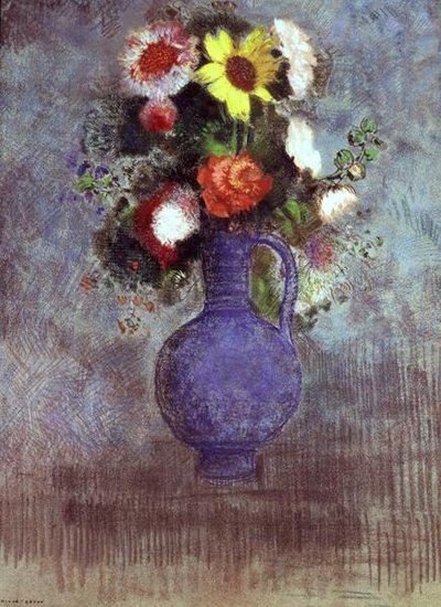 Nature morte de fleurs dans un vase bleu - Odilon Redon