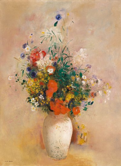 Vase de fleurs (Fond rose), c.1906 - Odilon Redon