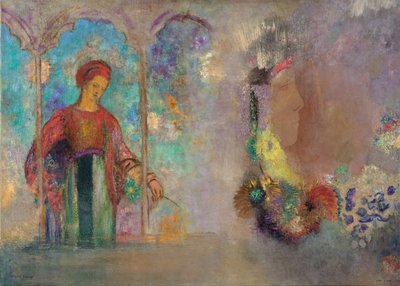 Femme dans une arcade gothique - Femme avec des fleurs - Odilon Redon