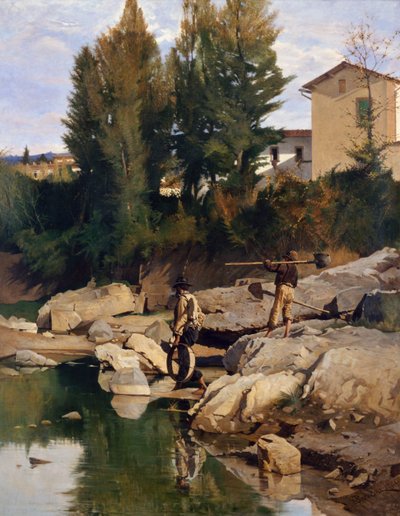 Renaioli (chercheurs de sable) sur la rivière Mugnone - Odoardo Borrani