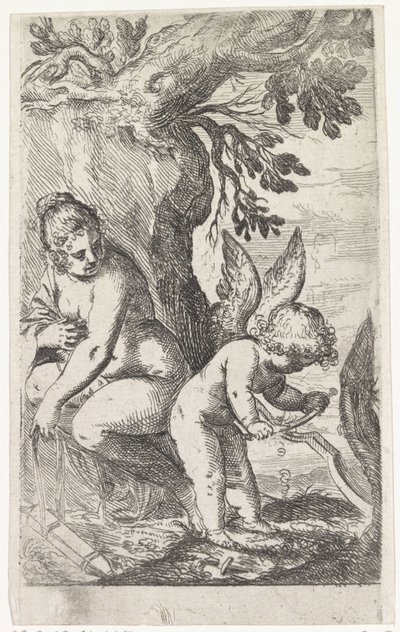 Vénus regarde Cupidon fabriquer un arc - Odoardo Fialetti (attributed to)