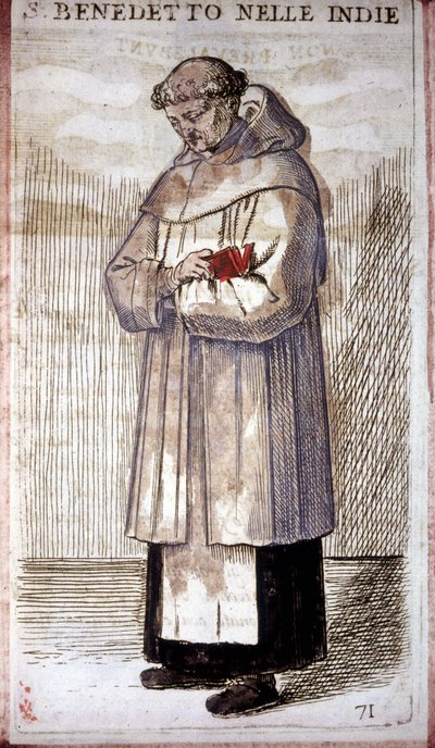 Ordre religieux : un moine bénédictin. Gravure dans O. Fialetti. 16ème siècle. - Odoardo Fialetti
