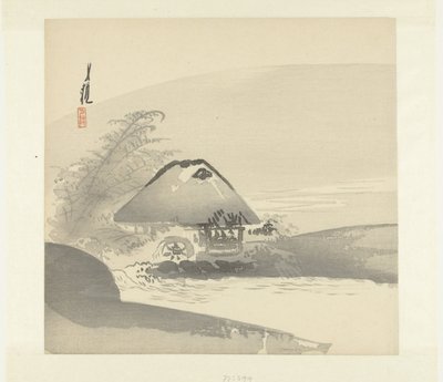 Paysage fluvial avec maison et roue à eau - Ogata Gekko