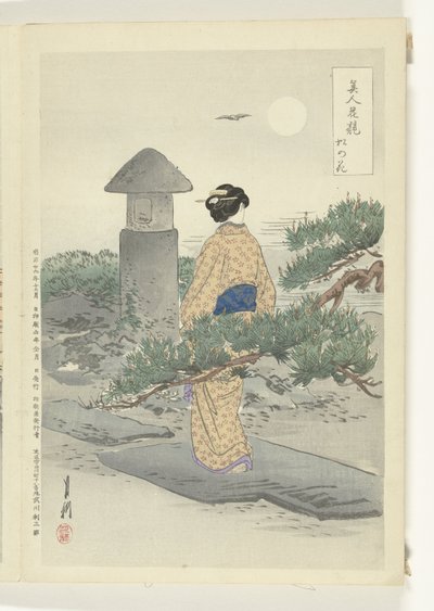 Pleine lune et pin (Comparaisons entre beautés et fleurs) - Ogata Gekko