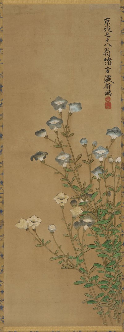 Fleurs bleues et blanches sur des tiges fines, période Edo - Ogata Kenzan