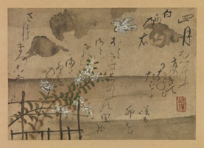Quatrième mois des Oiseaux et Fleurs des Douze Mois de Fujiwara no Teika - Ogata Kenzan
