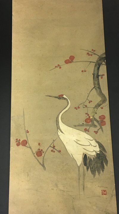 Branche de prunier rouge et grue - Ogata Kenzan