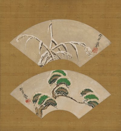Herbes et branches de pin chargées de neige - Ogata Kenzan
