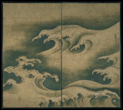 Vagues rugueuses, paravent à deux panneaux, vers 1704-9 - Ogata Korin