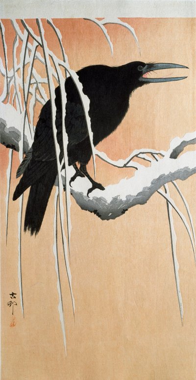 Un corbeau sur une branche enneigée - Ohara Koson