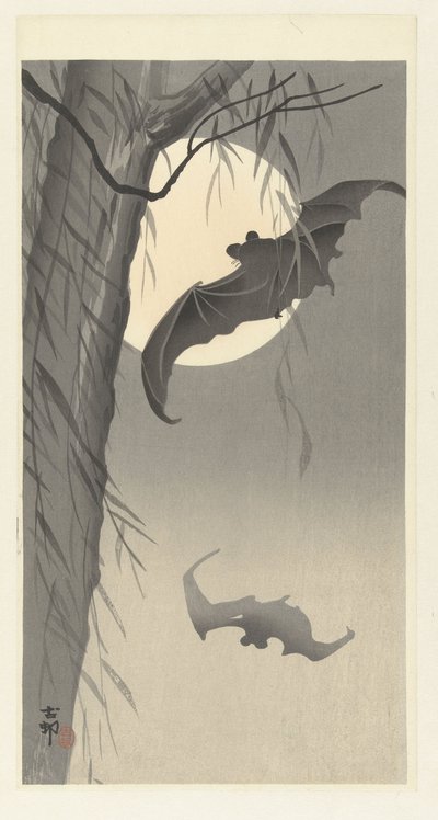Chauves-souris et pleine lune - Ohara Koson