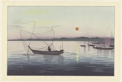 Bateaux et coucher de soleil - Ohara Koson