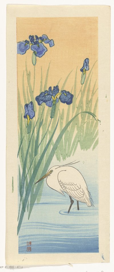 Aigrette avec des iris - Ohara Koson