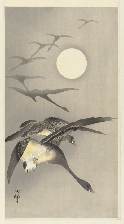 Oies sous la pleine lune - Ohara Koson