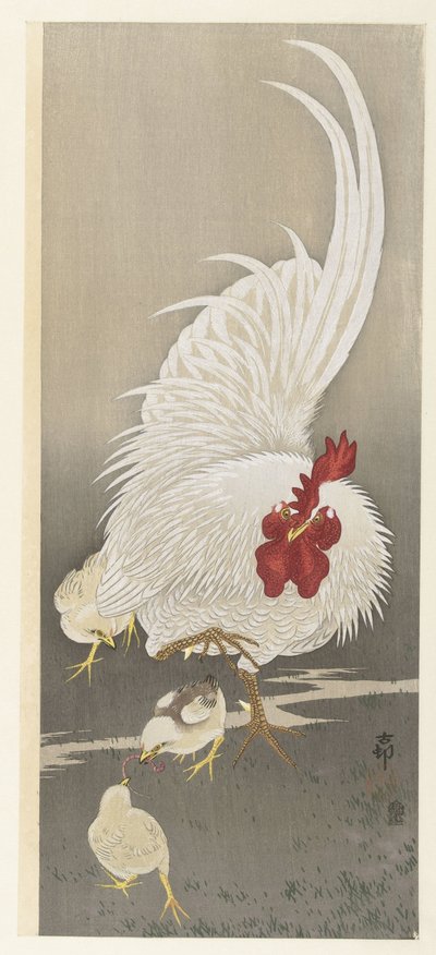 Coq et trois poussins - Ohara Koson