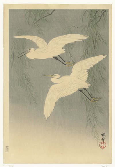 Petites aigrettes en vol - Ohara Koson