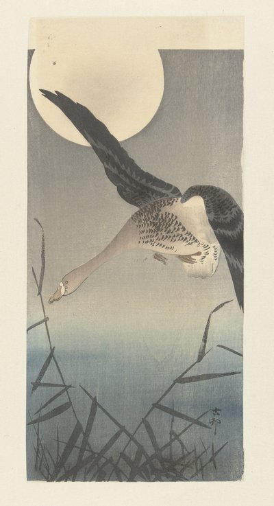 Oie cendrée sous la pleine lune - Ohara Koson