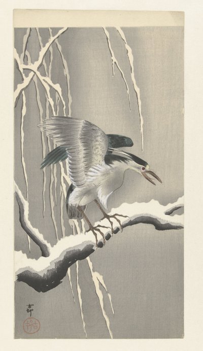 Héron sur une branche enneigée - Ohara Koson