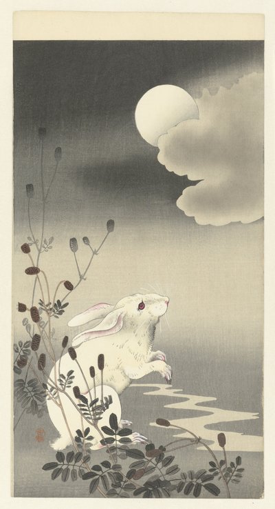 Lapin sous une pleine lune - Ohara Koson