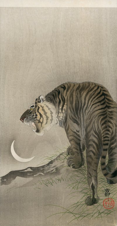Tigre rugissant et croissant de lune - Ohara Koson