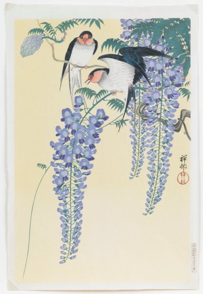 Hirondelles et glycine - Ohara Koson