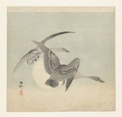 Deux oies cendrées en vol - Ohara Koson