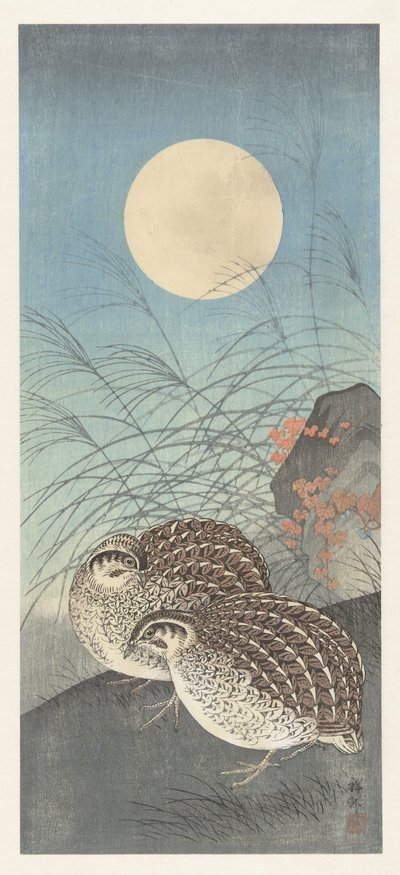 Deux cailles sous la pleine lune - Ohara Koson