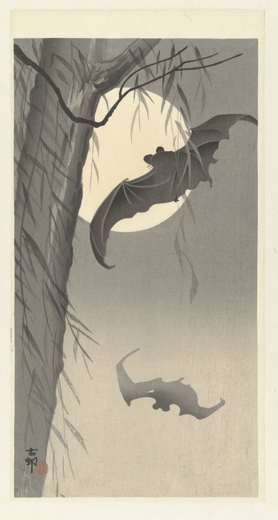 Deux chauves-souris sous la pleine lune - Ohara Koson