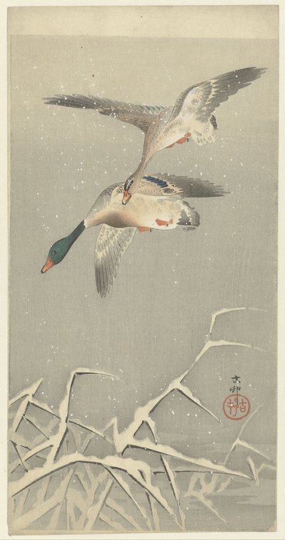 Deux canards sauvages en vol - Ohara Koson