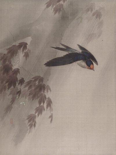 Une hirondelle sous la pluie, vers 1891-92 - Okada Baison