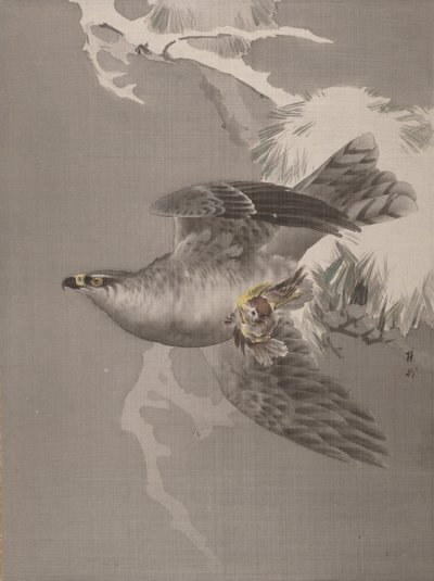 Faucon tenant un petit oiseau - Okada Baison