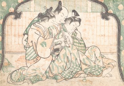 Un jeune homme assis entre deux femmes, vers 1749 - Okumura Masanobu