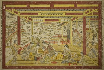 Profiter de la fraîcheur du soir près du pont de Ryogoku - Okumura Masanobu