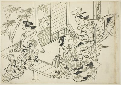Narihira : La Scène du Miroir (Narihira kagami no dan), de la série "Scènes Célèbres des Pièces de Marionnettes Japonaises (Yamato irotake)" - Okumura Masanobu