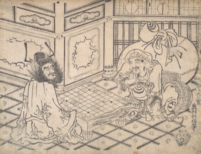 Daikoku et Shoki jouant aux échecs - Okumura Toshinobu
