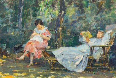 Lecture et tricot dans le jardin - Olga (1881 1941) Slomszynska