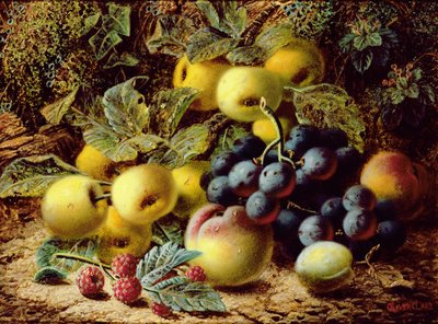 Nature morte avec pommes, prunes, raisins et framboises - Oliver Clare