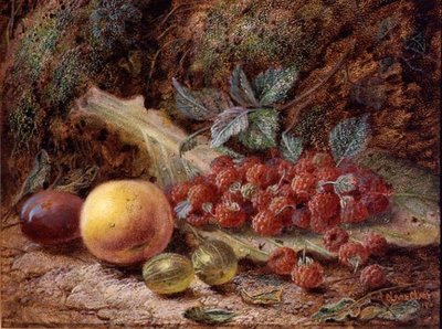 Nature morte avec fruits sur une feuille de chou - Oliver Clare