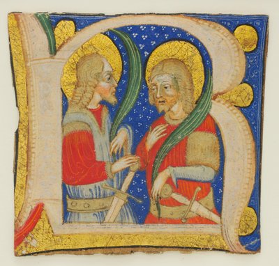 Feuillet de Manuscrit Montrant une Initiale R Illuminée avec St. Protasius, milieu du 15ème siècle - Olivetan Master
