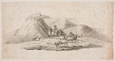 Paysage islandais avec moutons et cavaliers - Oluf Olufsen Bagge