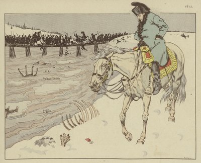 Napoléon regardant les restes de sa Grande Armée traverser la rivière Bérézina lors de la retraite de Moscou, 1812 - Onfray de Breville Job