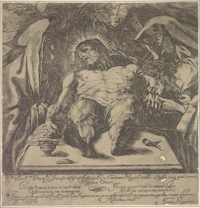 Lamentation sur le corps du Christ par les trois Marie, un pot de pommade sur la table à..., 1615 - Orazio Borgianni