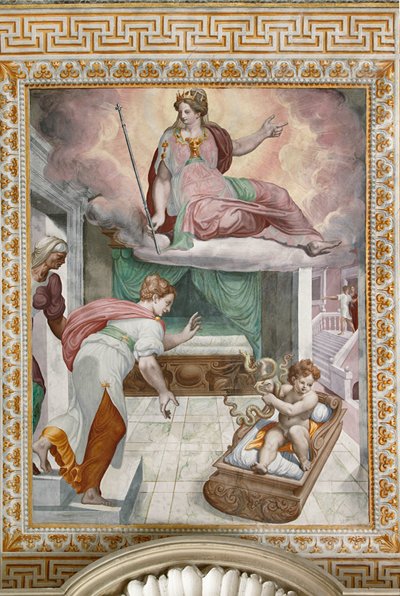 Hercule nouveau-né combattant les serpents envoyés par Héra, sous le regard de sa mère Alcmène (détail) - Orazio Samacchini