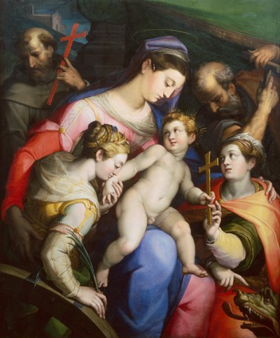 La Sainte Famille avec les saints Marguerite, Catherine et François - Orazio Samacchini
